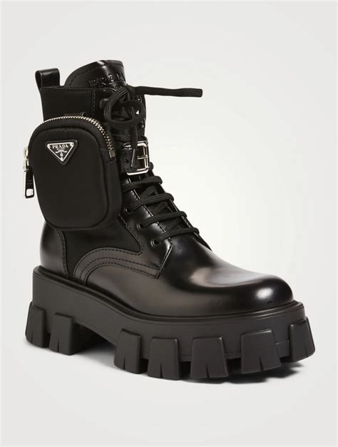 black leather prada boots|Prada ankle pouch combat boots.